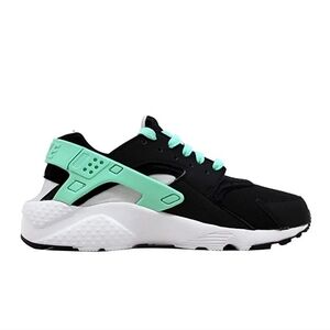 Nike Girls Huarache Black/green glow/pure platinum white 5.5Y/7W/5M